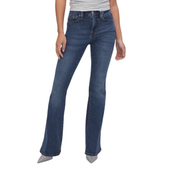 NWT Good American medium blue wash stretch flare bootcut jeans 25 / 0 - Picture 1 of 12